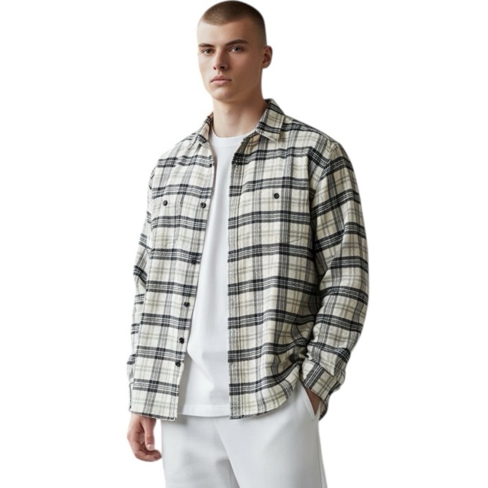 RAILS Mens White Grey Plaid Flannel Button Up Pocket FORREST SHIRT L